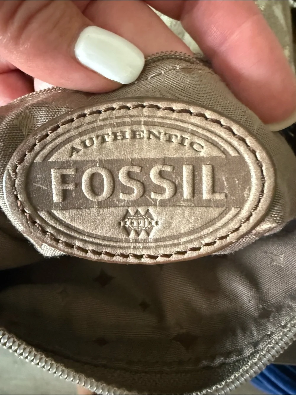 Fossil Key-Per Crossbody Purse Handbag Canvas Leather Bag Neutral Colors